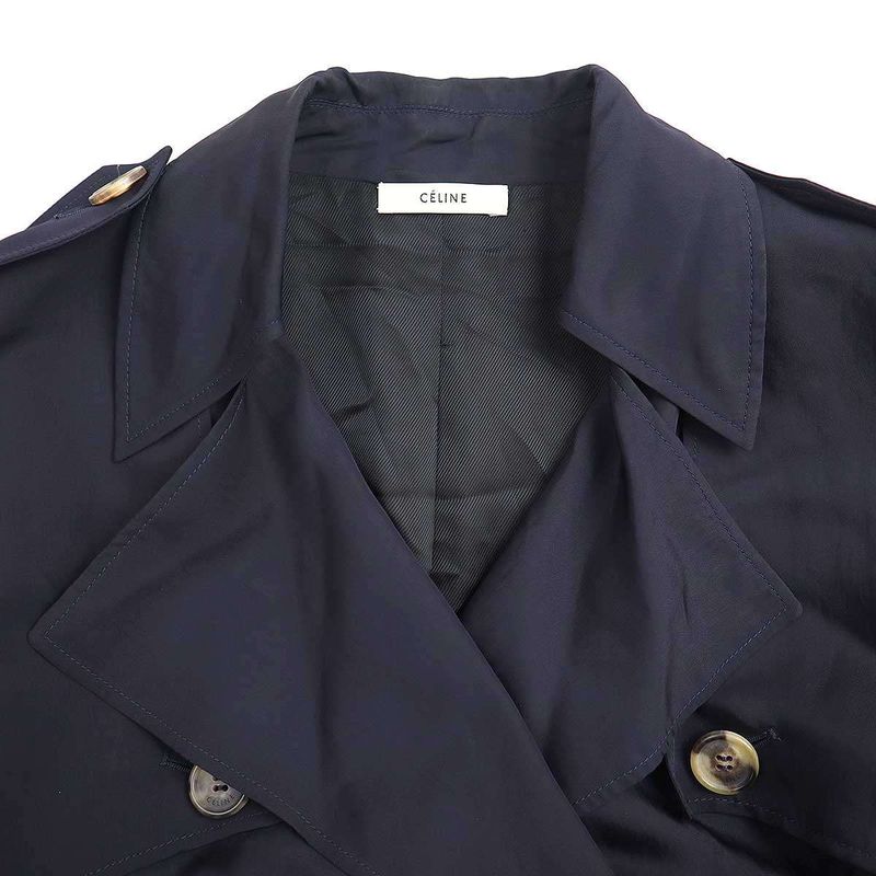 Celine by Phoebe Philo Rayon Silk Trench Coat 2 8u36 6464 Navy 34