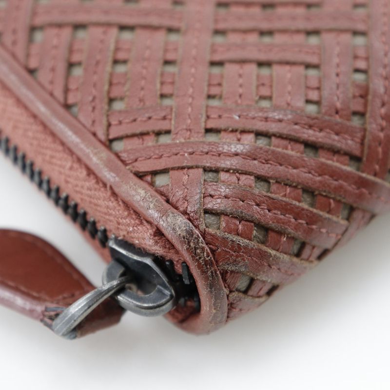 Bottega Veneta Bottega Veneta Round Zipper Intrecciato Lambskin Reddish Brown