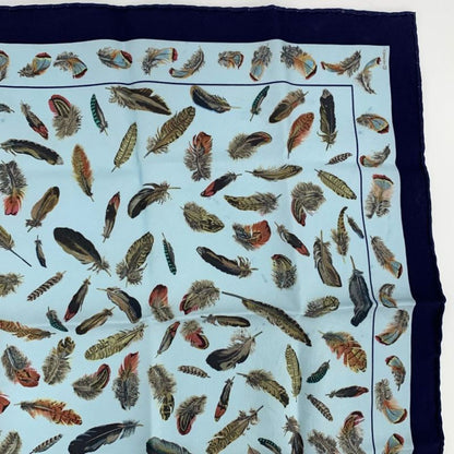 Hermes Carré 40 Plumes Feathers Navy And Blue 100% Silk Scarf