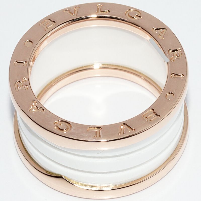 Bulgari Ring 18K Pink Goldx White Ceramic Bzero1 Ring 4 Bands 346518