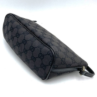 Gucci 039 1103 Handbag Accessory Pouch Black GG Canvas Ladies Men Fashion