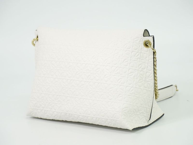 Authentic Loewe Avenue Repeat Anagram Shoulder Bag Pochette Leather White