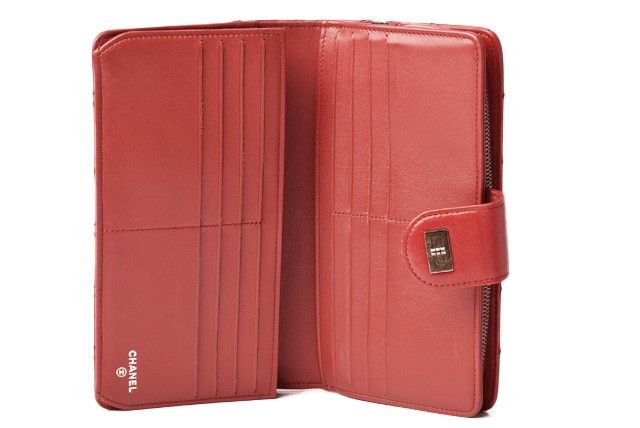Chanel Long Wallet Leather Rouge Red Vintage Silver Hardware