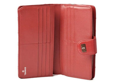 Chanel Long Wallet Leather Rouge Red Vintage Silver Hardware
