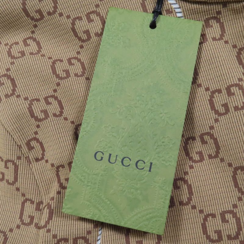 Gucci 23SS 715524 GG Pattern Cropped Front Zip Long Sleeve Top Brown M Made In