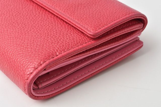 Chanel Foldover Wallet With Bi-colored Buttons In Caviar Skin Rose Purple