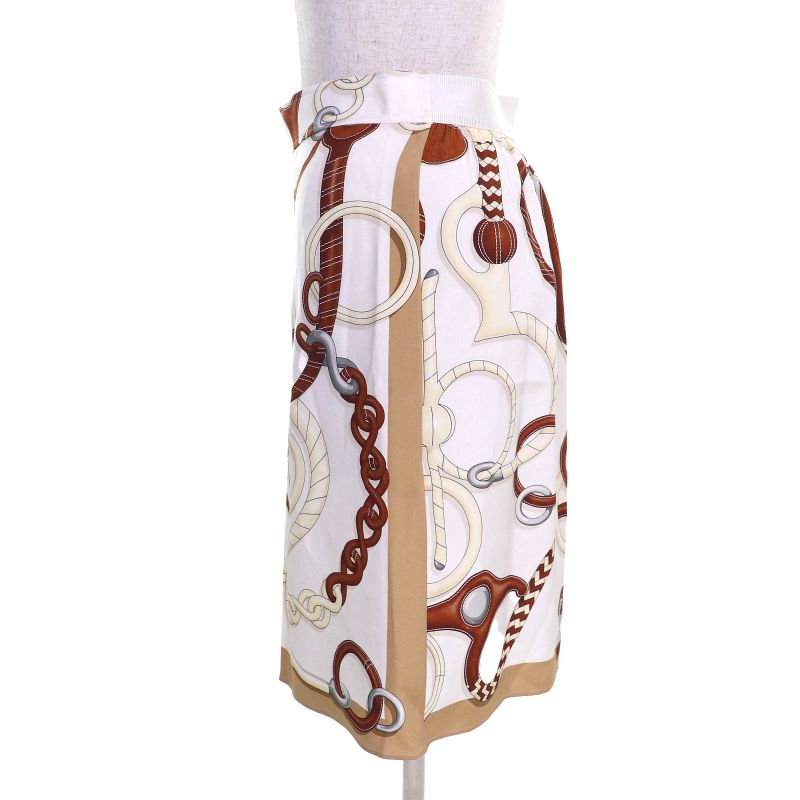 Hermes 2024 4e0331dv Panoplie Tout Cuir 100% Silk Printed Short Pleated Skirt