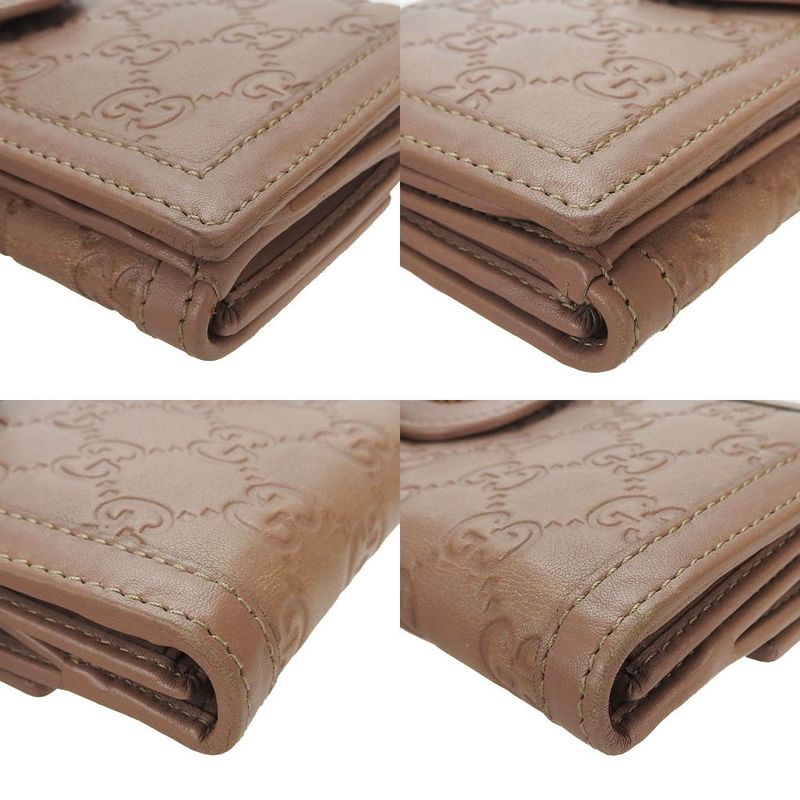 Gucci W Hook Long Wallet Fold Guccissima GG Pink Beige Leather Wallet Ladies