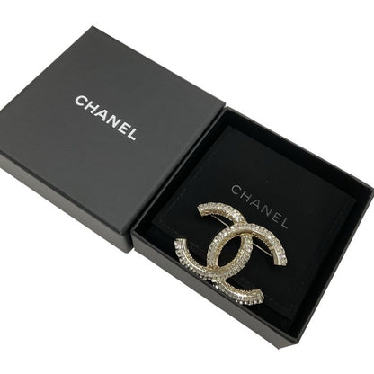 Chanel Brooch Corsage Gold Here Mark Logo Rhinestone