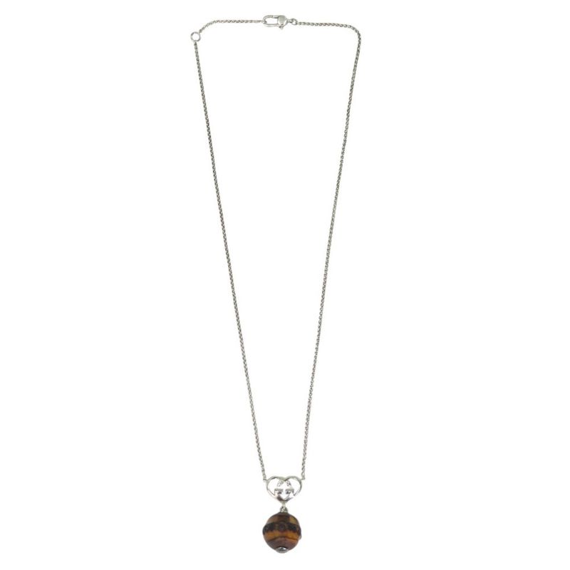 Gucci Interlocking G Heart Pendant Necklace Silver 925 Wooden Bamboo 0530gucci