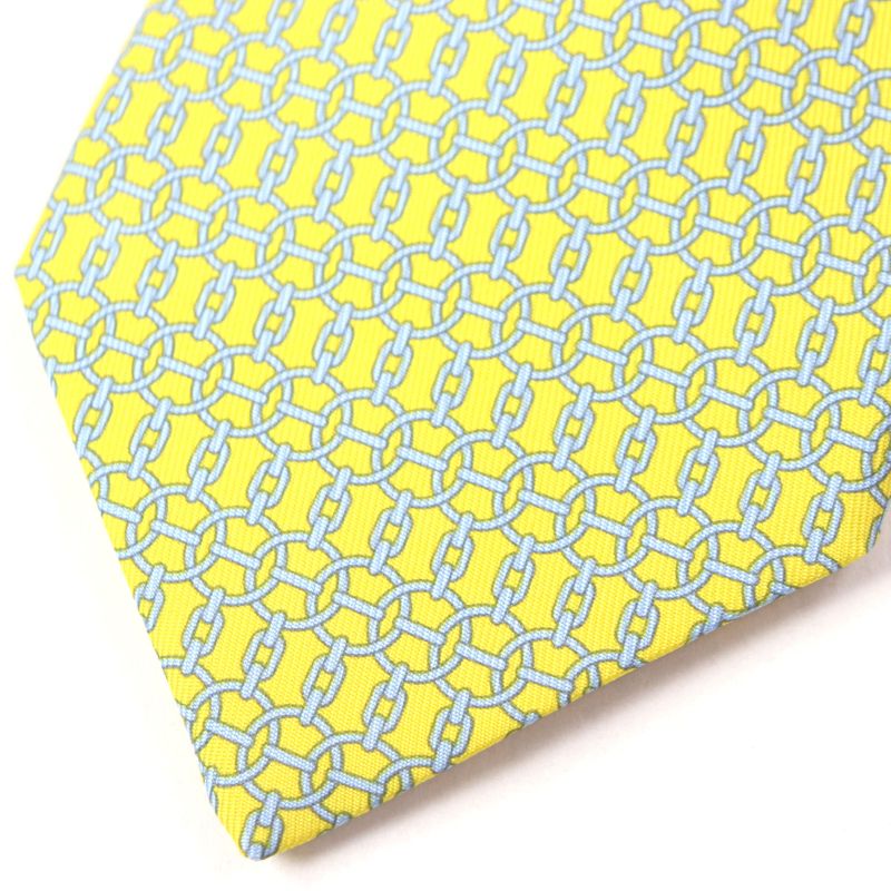  Hermes 100% Silk Banane/ciel Purchased In 2020 Cravat Chain All Over Tie With