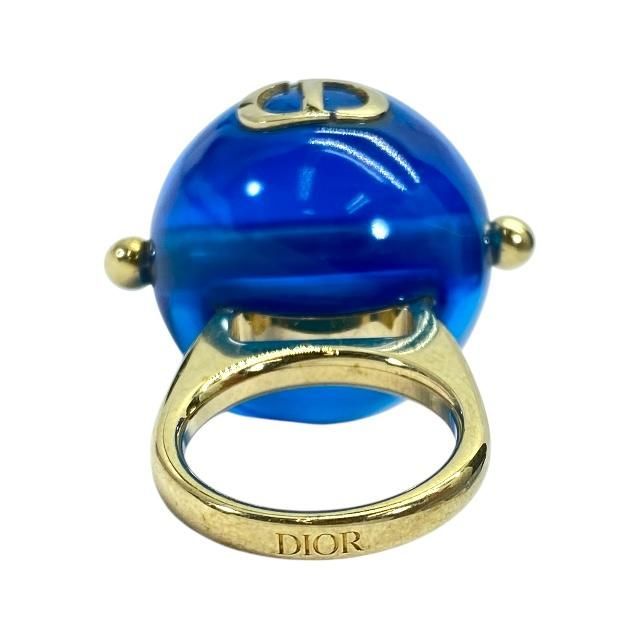 Christian DIOR Ring Accessories Jewelry Small Tribal Ball Logo GP Gold Blue (M