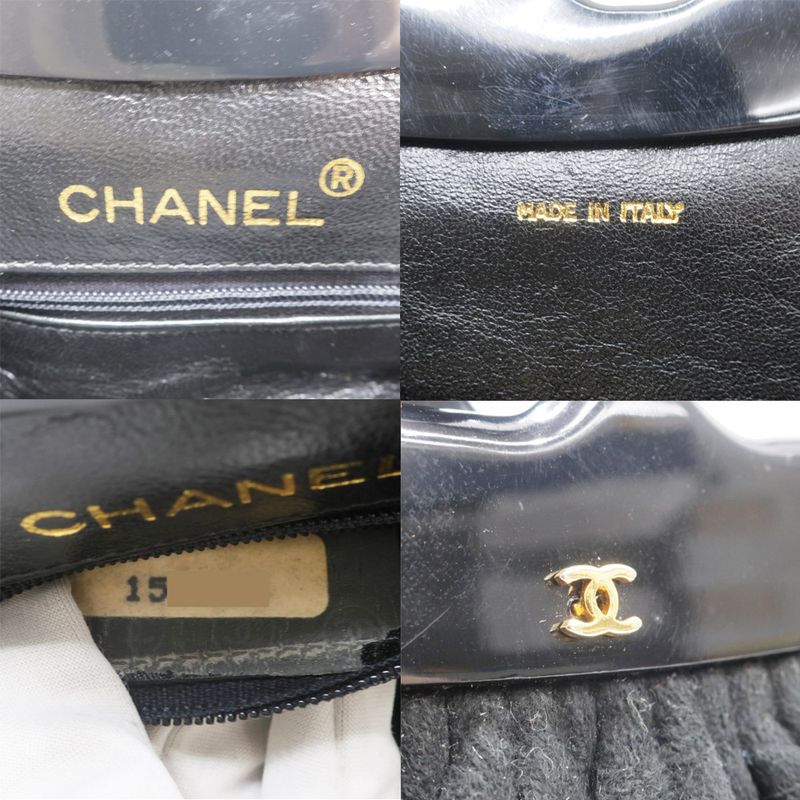 Chanel Clasp Chain Shoulder Bag Suede Xplastic Black Gdhardware Women's