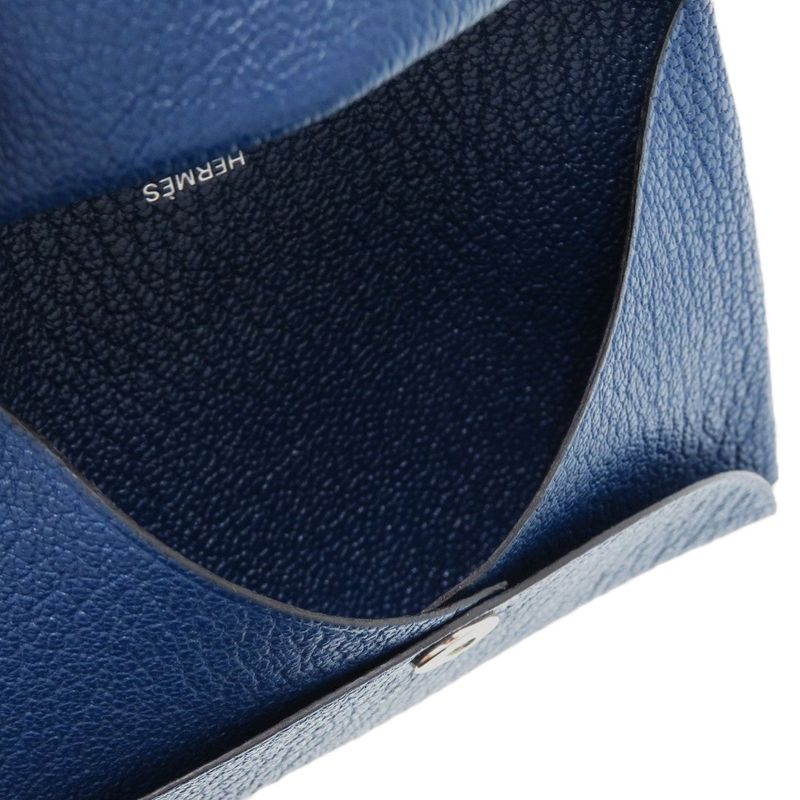 Hermes Calvi Duo Chevre Deep Blue Engraved B 0850 Blue Card Case Hermes
