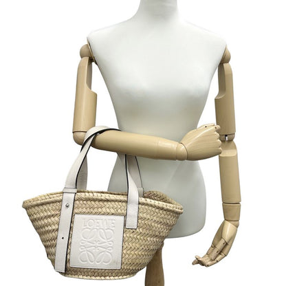 Loewe Bag Women's Brand Anagram Tote Leather Palm Leaf Basket Bag Small White