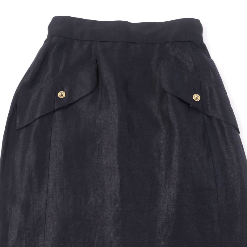 CHANEL Vintage 150466d4 A250078 100% Linen 100% Silk Lining Logo Button Tight