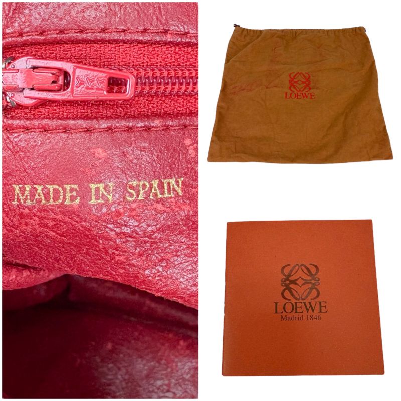 Loewe Drawstring Shape Mini Shoulder Bag Anagram Logo Red Nappa Leather