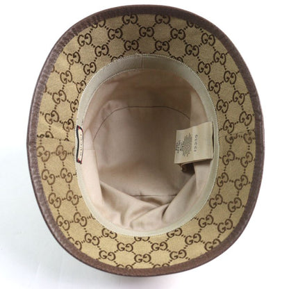 Gucci 576587 GG Canvas Fedora Hat GG Marmont Leather Trim Bucket Hat Beige