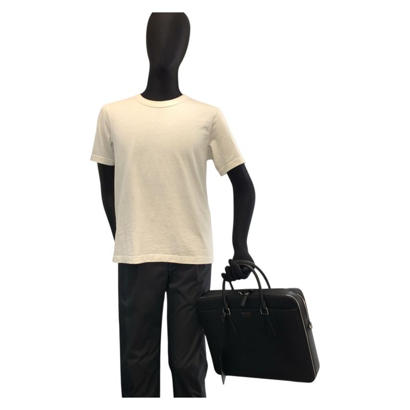 Prada Saffiano Black Silver Hardware Leather Business Bag Briefcase Men 505510