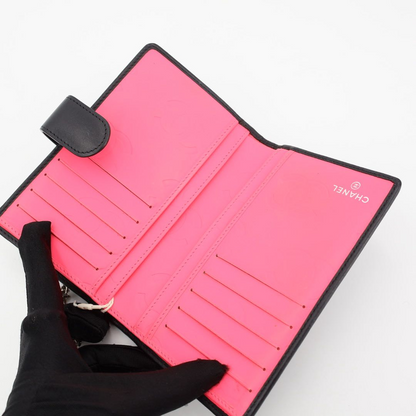 Chanel Coco Cambon Leather Bifold Wallet Black Ladies Brand