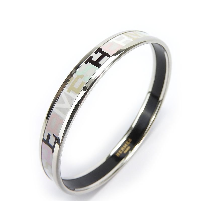 Hermes Bangle Emile PM Enamel Metal Multicolor Light Gray Silver Hardware