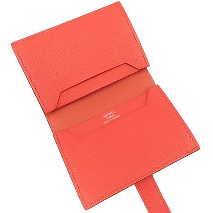 Hermes Card Case Bearn Chevre Rose Texas Silver Hardware Unused Business Card