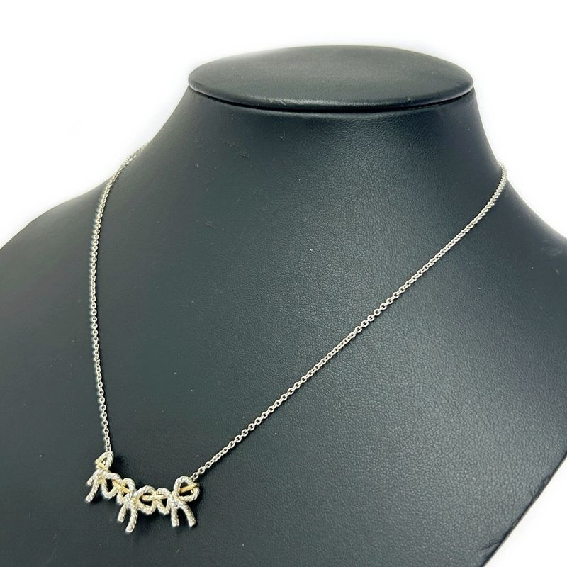 Tiffany & Co Silver Gold Triple Ribbon Necklace 5.2g 925 750 Engraved 351840