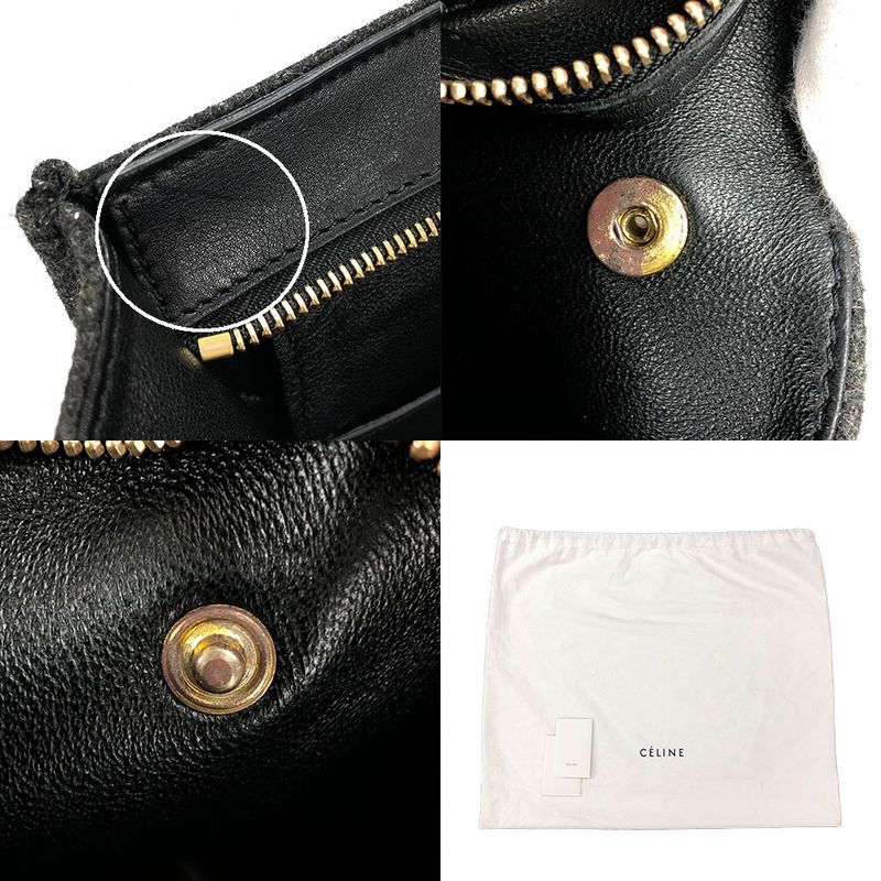 Celine Handbag Trapeze Leather Wool Black Gray Shoulder Women Celine