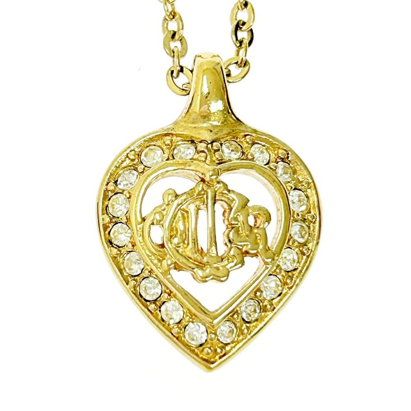 Christian Dior GP Rhinestone Emblem Heart Necklace Women's 307474 Necklace