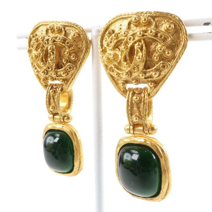 Chanel Gripoa Green Stone Vintage Gold Plated Gold 94A Ladies 32.2g Earring