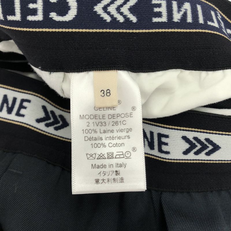 Celine - Phoebe Period Waist Logo Wide Slacks Pants - 38 - Navy - Women's