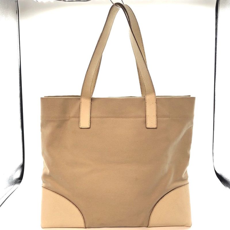 Prada Canvas Tote Bag Handbag Triangle Logo Leather Ivory Beige White Ladies