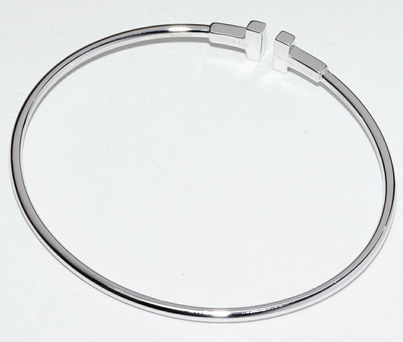 Tiffany & Co Bracelet Bangle 18K White Gold T Narrow Wire Bracelet Small