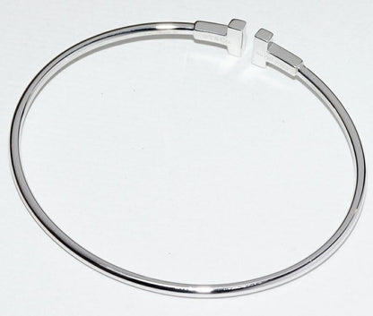 Tiffany & Co Bracelet Bangle 18K White Gold T Narrow Wire Bracelet Small