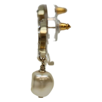 Chanel B12A GP Rhinestone Coco Pearl Swing Earrings