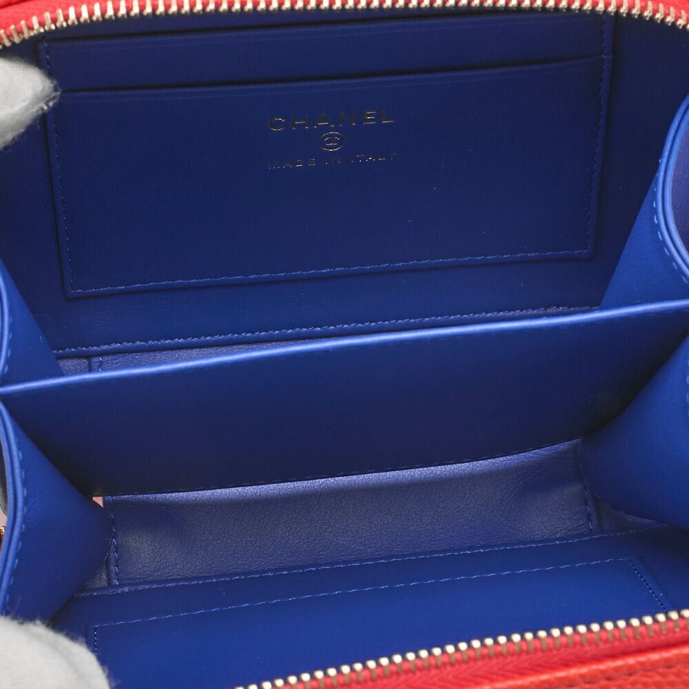 Chanel Shoulder Bag Coco Mark CC Filigree Mini Caviar Skin Red X Multicolor