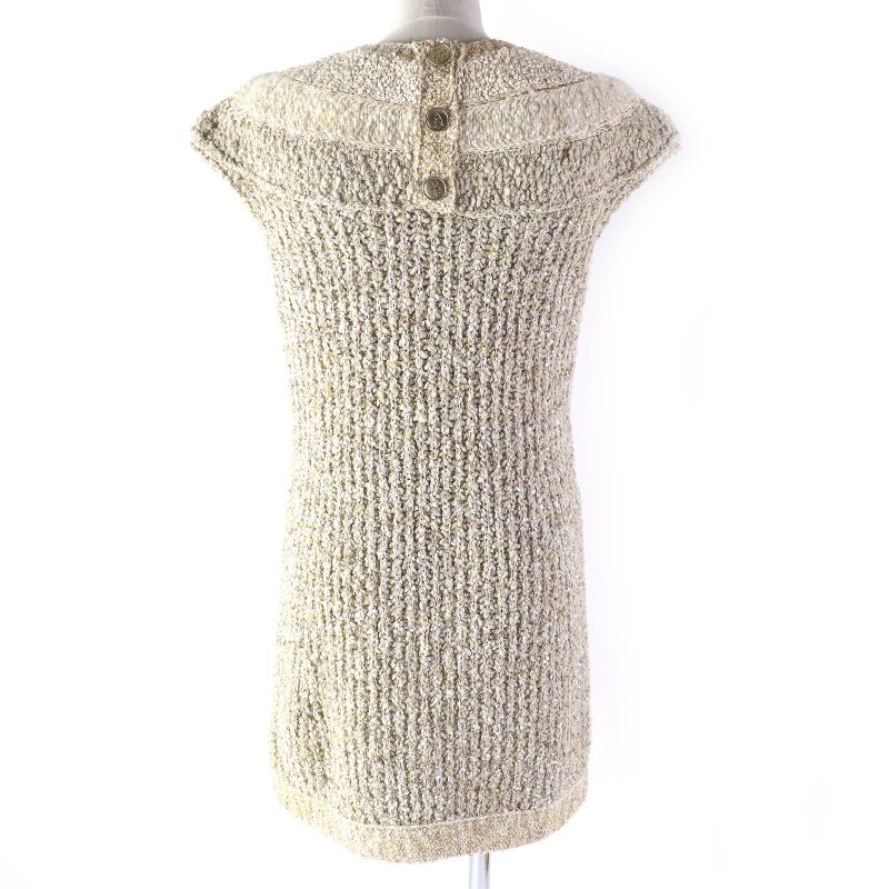 CHANEL P61623k47214 Silk Blend Coco Mark Button Lamé Yarn Sleeveless Knit Dress