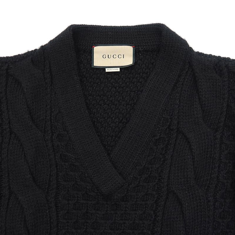 Gucci Detachable Sleeve Cable Knit S BK 680968 Wool 2WAY Women's