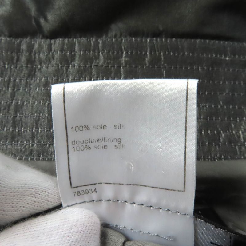 CHANEL 08A P33859 100% Silk Logo Buckle Mid Length Trench Coat Gray 38 Made In