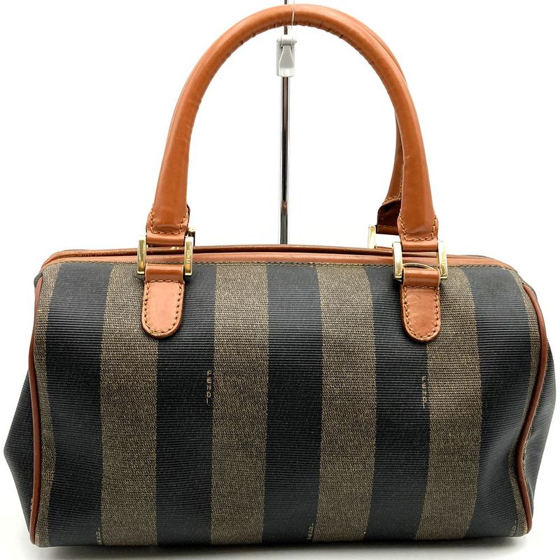 Fendi 119 259022 Pecan Pattern Canvas Mini Boston Handbag Brown Travel Vintage