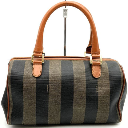 Fendi 119 259022 Pecan Pattern Canvas Mini Boston Handbag Brown Travel Vintage