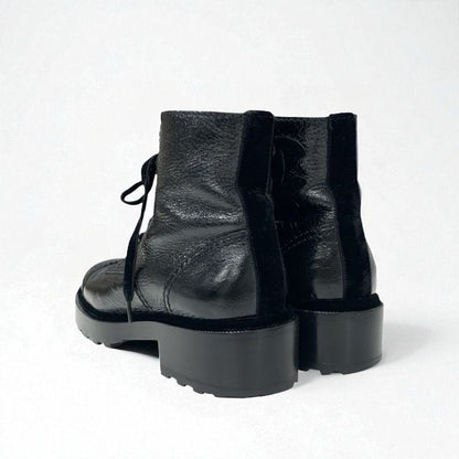 Chanel Boots Short Boots Shoes Leather Velor Black Coco Mark Pearl Lace Up