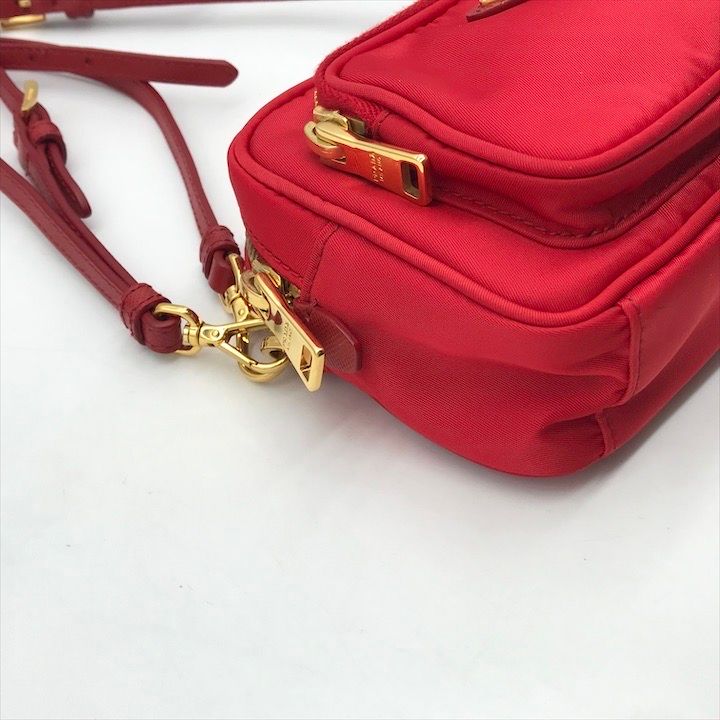 Prada Triangle Logo Nylon Mini 2-Way Pouch Shoulder Bag Red