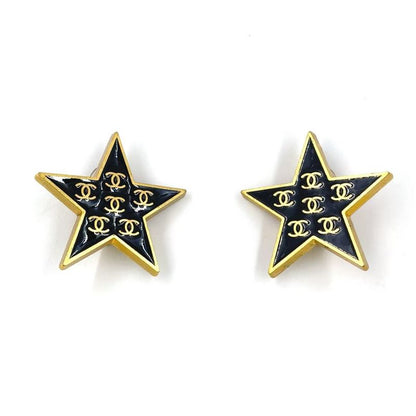 Chanel Star Coco Mark GP Gold And Black Earrings