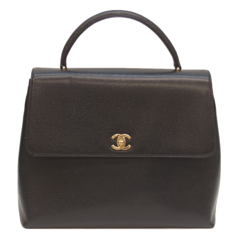 Chanel No 5 Black Caviar Ghardware Top Handle Handbag Black Ladies
