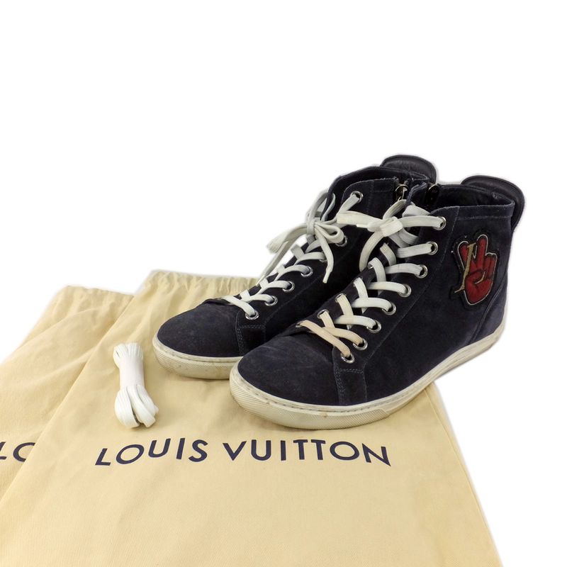 Louis Vuitton High Cut Sneakers - Side Zip Suede Dark Navy - Size 6 1