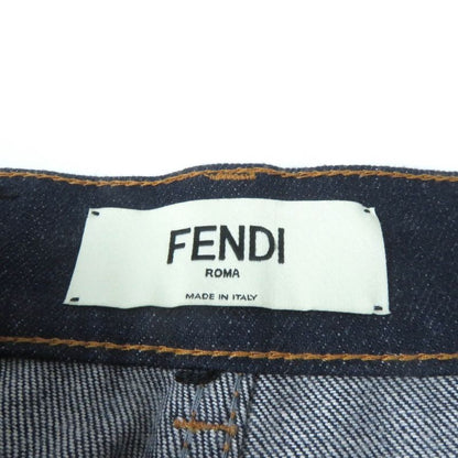 Fendi Flp673 Leather Denim Pants With Logo Patch And Logo Button Bottoms Indigo