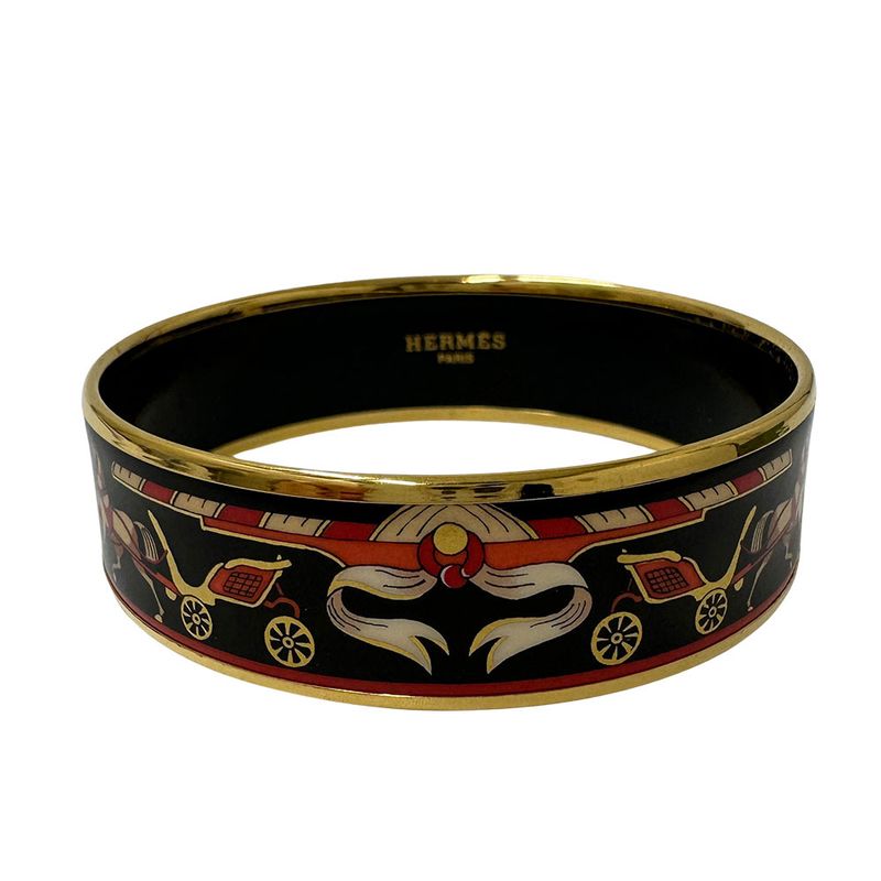 Hermes Bangle Emile GM Ladies Brand GP Black Gold Cloisonne Bangle Fashionable
