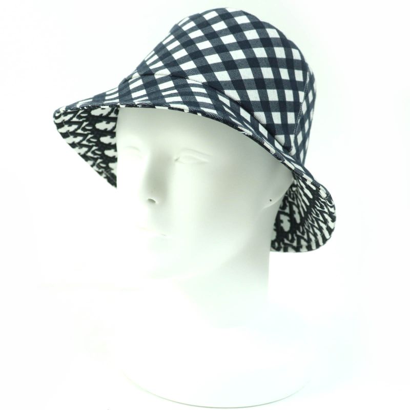 Christian DIOR 22SS 22vic923i130 Polyester Cotton Check Oblique Bucket Hat Navy