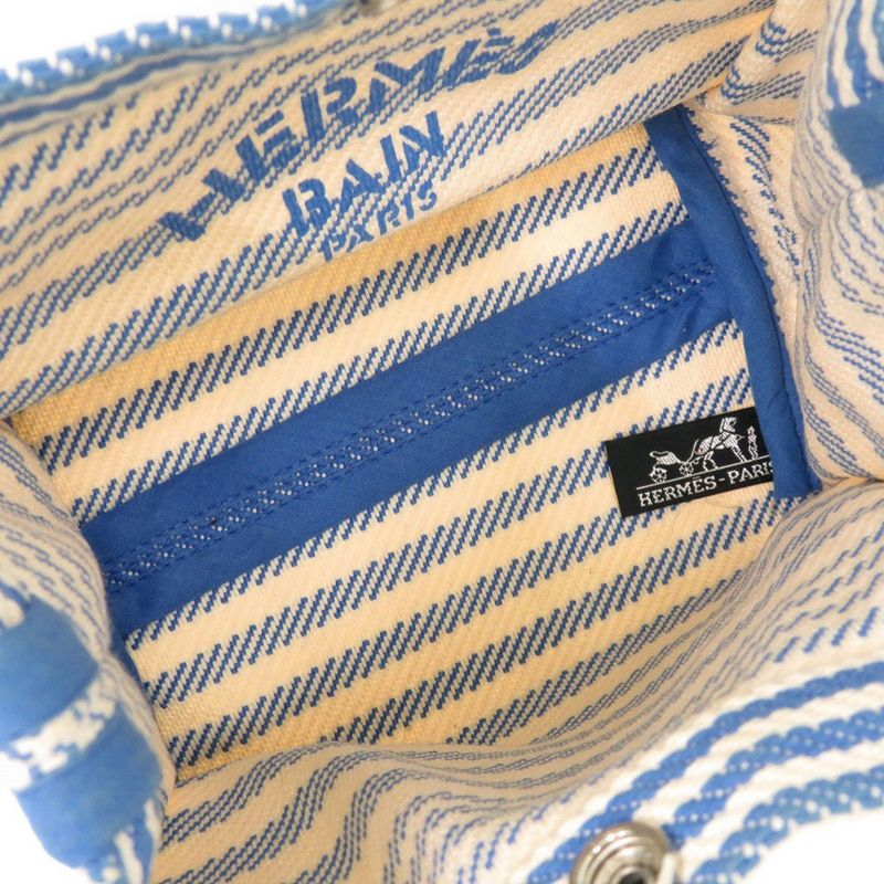 Hermes Striped Cotton Ivory Blue Pouch 0453 Hermes